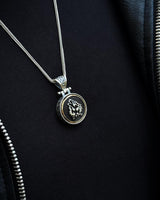 Sterling Silver Rotating Grey Wolf Pendant Necklace - Ancient Turkic Script