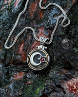 Sterling Silver Crescent & Star Necklace with Rotating Red Stone