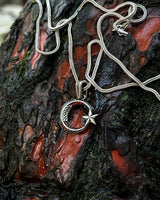 Sterling Silver Minimal Crescent & Star Necklace with Red Stone
