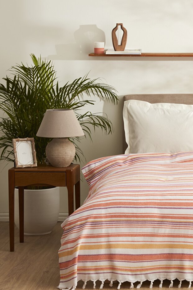 Montre Double Peştemal Pike - Orange Striped Blanket 180x220cm