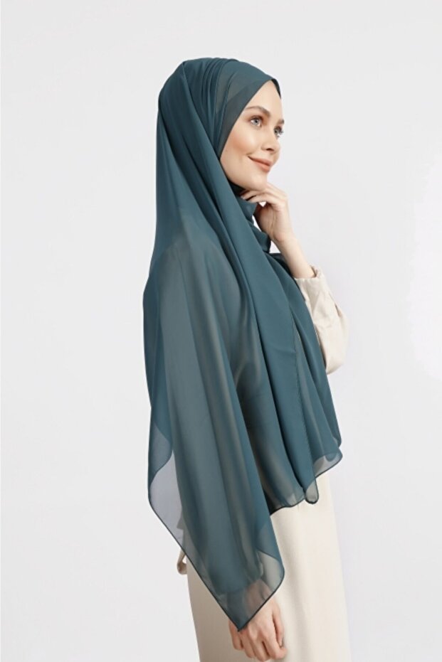 Crepe Chiffon Shawl - Light Petroleum, Breathable & Elegant