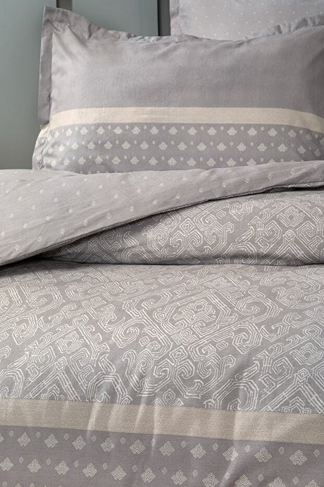Amora Double Duvet Cover Set - 100% Cotton, Grey Art Deco