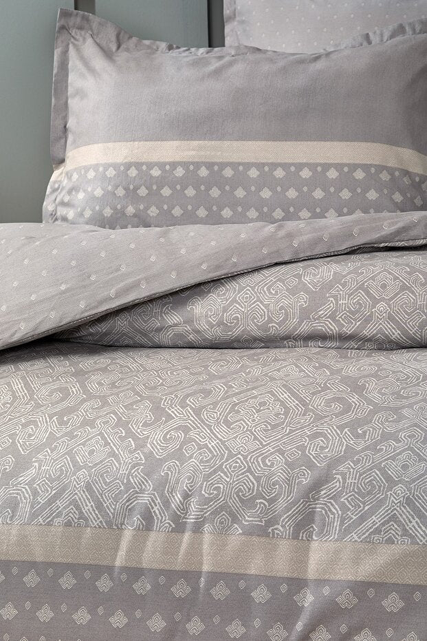 Amora Doppelbett-Bettwäsche-Set – 100 % Baumwolle, Grau Art Deco