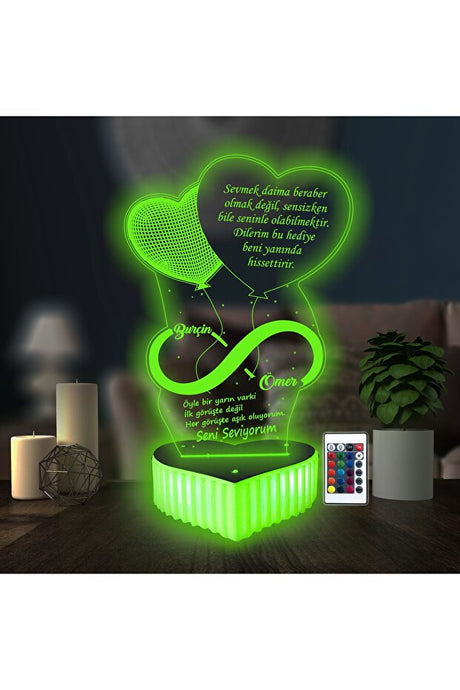 Personalized 3D LED Lamp - 16 Color Remote Control, Valentine's Gift