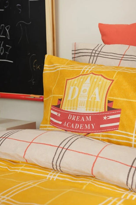 Young Bts Academy Single Duvet Cover Set - 100% Cotton Yellow Plaid