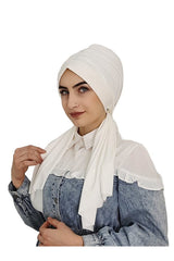 Ready-to-Wear Ecru Turban & Scarf Set - Polyester Fabric
