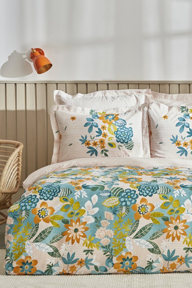 Botanical Double Duvet Cover Set - 100% Cotton, Green