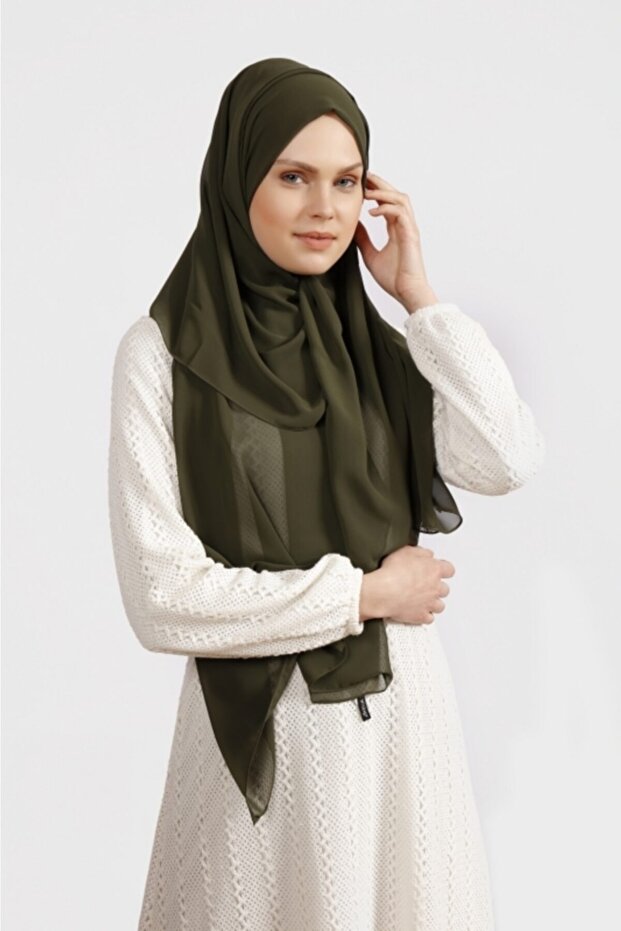 Crepe Chiffon Schal - Leichter Dunkelkhaki Hijab