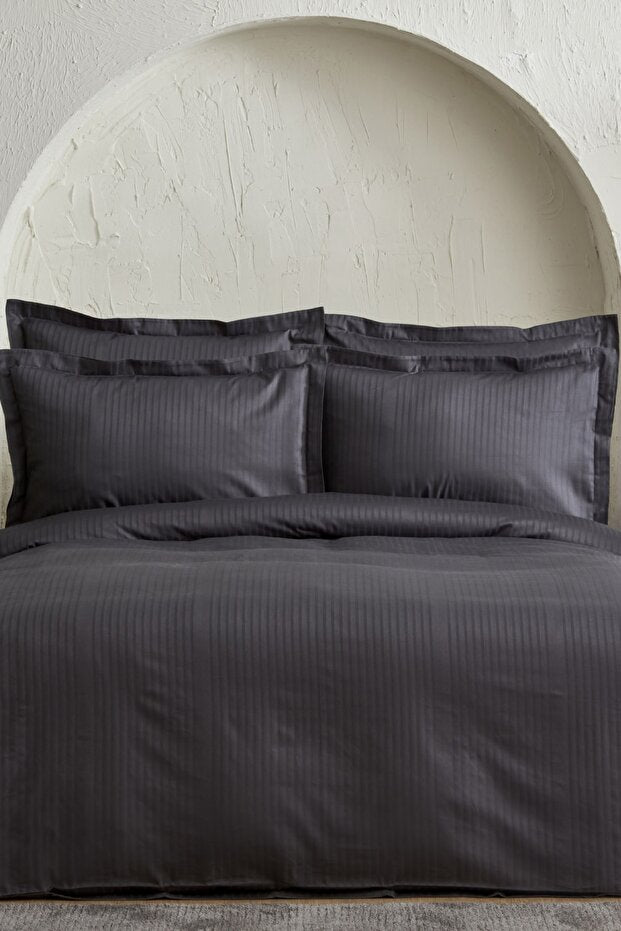 Uniq 100% Cotton Sateen Double Duvet Cover Set - Anthracite