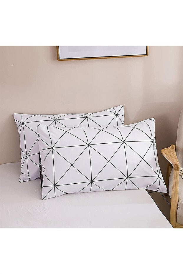 طقم غطاء لحاف مزدوج باندورا أبيض بنقوش هندسية - 200x220 سم