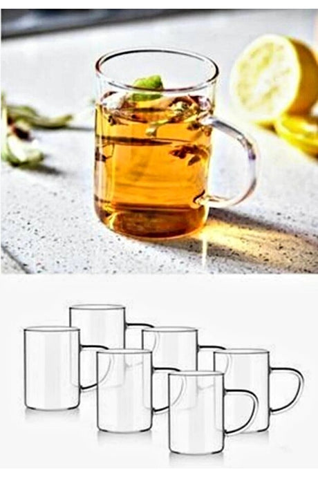 Pembelia Life Premium Borosilicate Glass Tea & Coffee Mugs - Heat Resistant 150ml 6-Piece Set