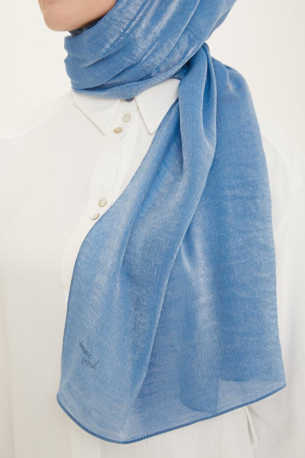 Lesklý večerní šál - Modrý, bez pomačkání