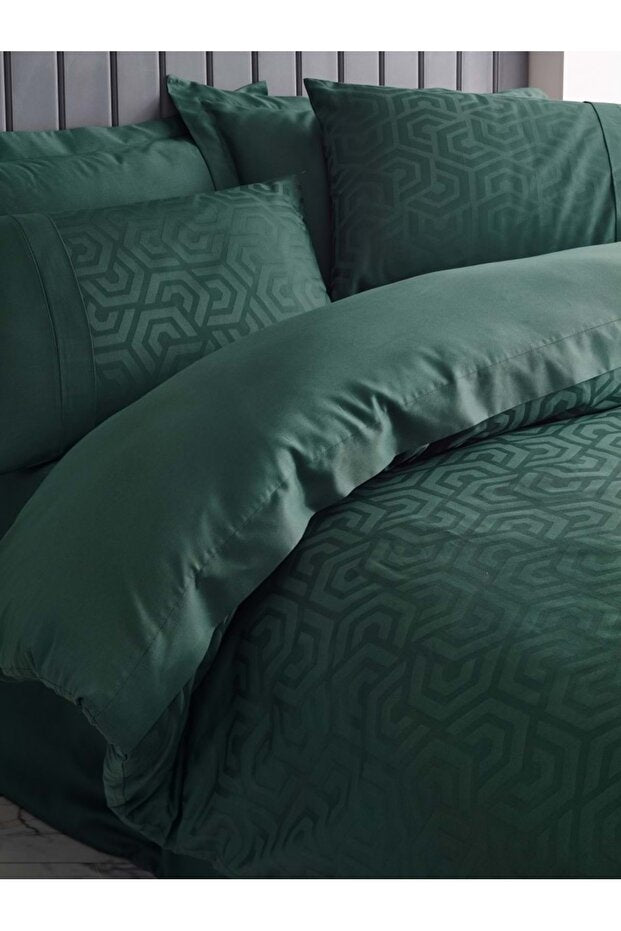 Jacquard Satin Double Duvet Cover Set - Hexa Green