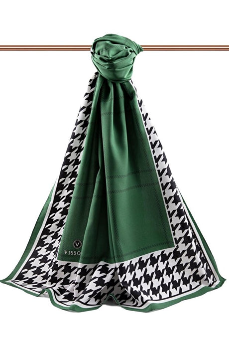 Luxury Medina Silk Shawl - Emerald Green & Black