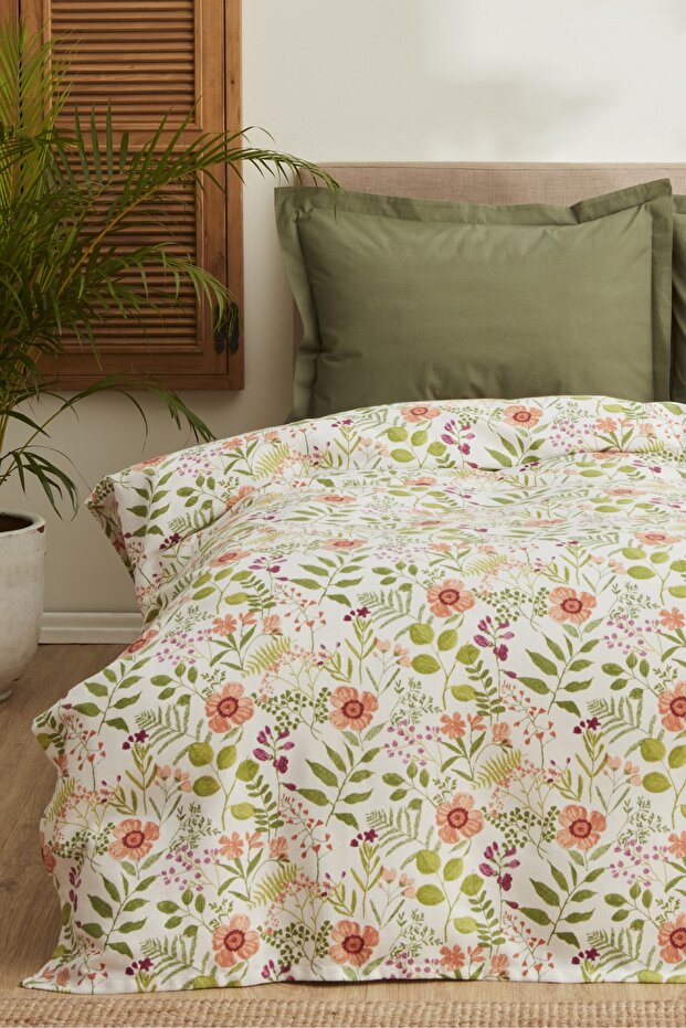 Single Floral Quilt Set - 160x220 cm, 100% Cotton