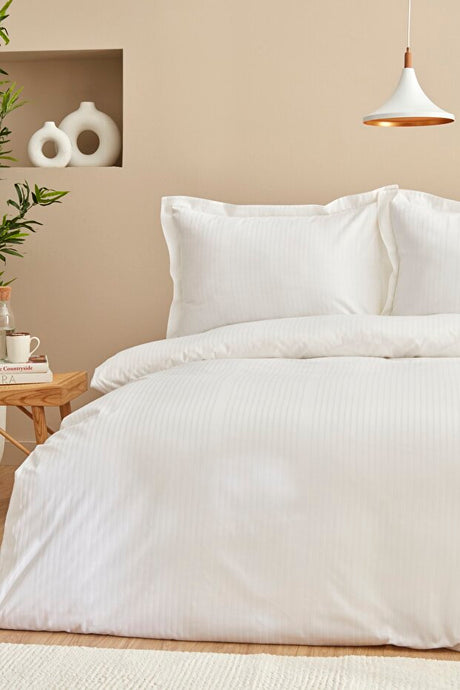 100% Cotton Sateen Double Duvet Cover Set - White 200x220 cm