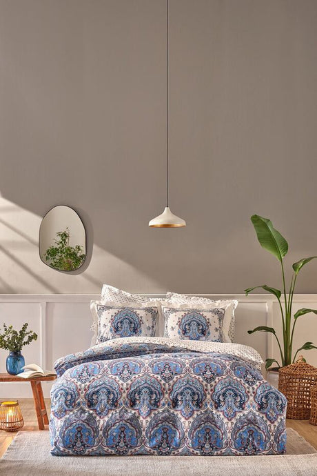 Maisha Blue Double 100% Cotton Duvet Cover Set