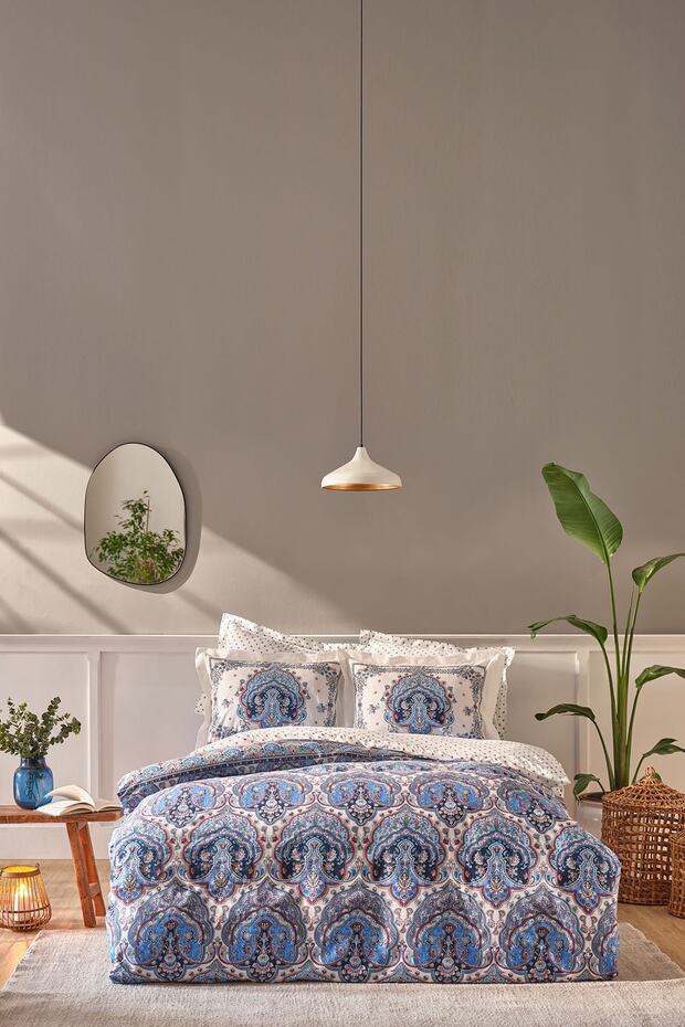 Maisha Blue Double 100% Cotton Duvet Cover Set