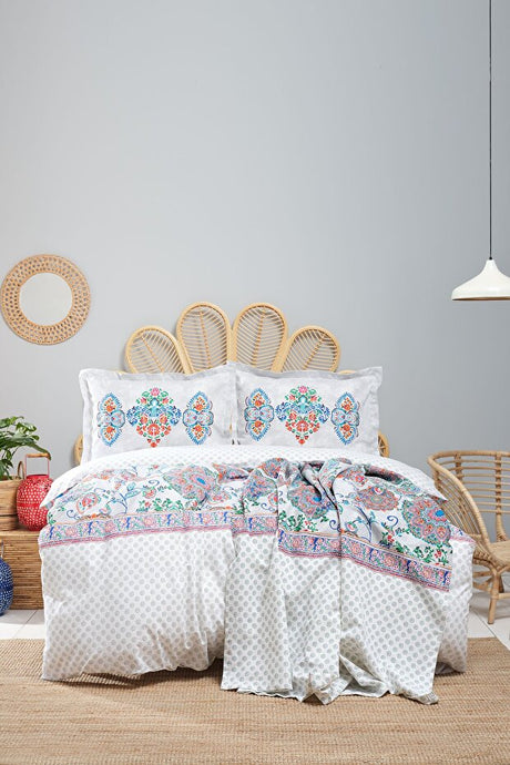 Morela Blue 100% Cotton Double Duvet Cover Set with Quilt