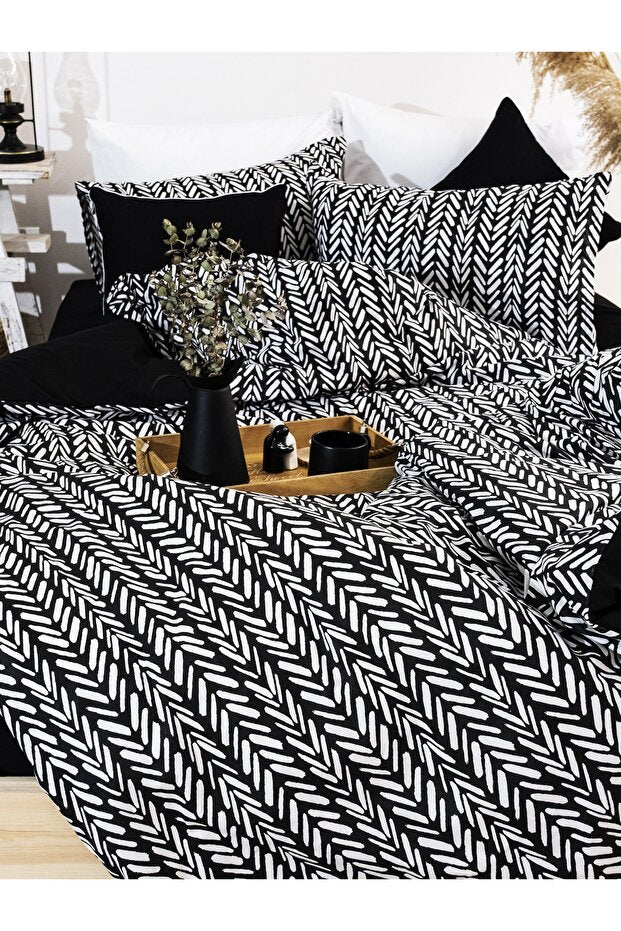 Double Cotton Duvet Cover Set - Reversible Herringbone Pattern