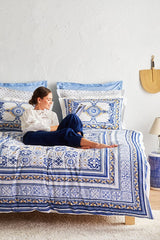 Alfama 100% Cotton Double Duvet Cover Set - Blue