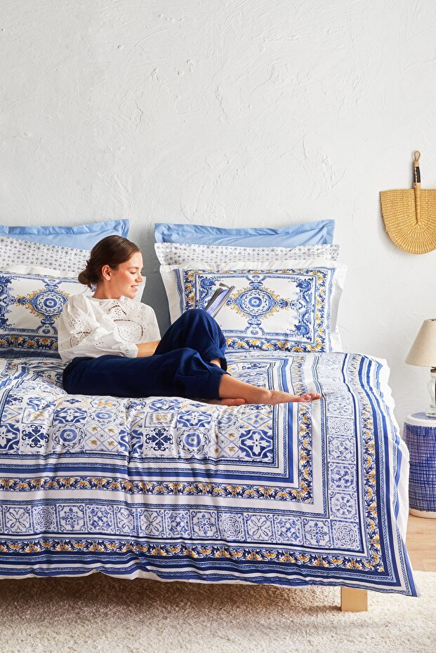 Alfama 100% Cotton Double Duvet Cover Set - Blue