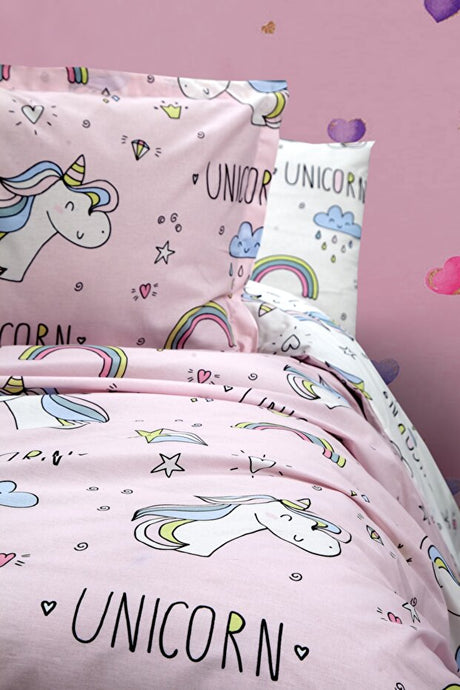 Ranforce Cotton Single Duvet Cover Set - Unicorn Design