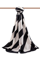 Women's Luxury Medina Silk Shawl - Black & Cream