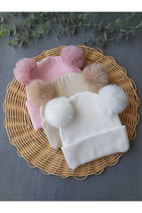 Cappello per Bambini a Costine con Pom-Pom in Peluche