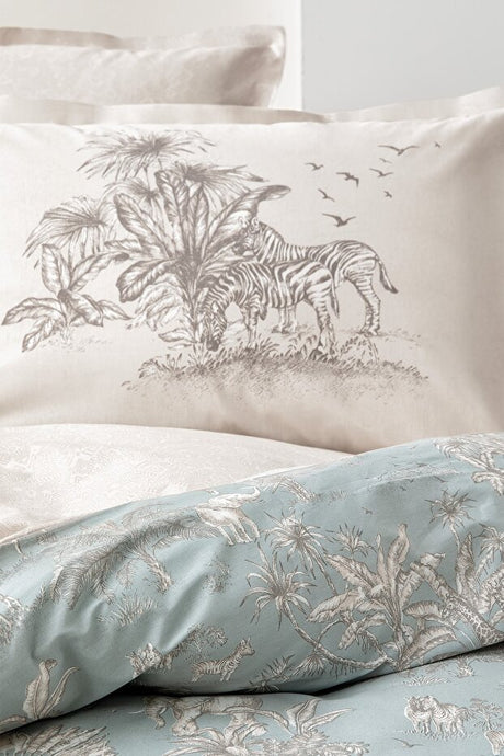 Aster Double Ranforce Duvet Cover Set - Sage Green Tropical Print
