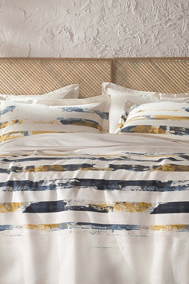 Stain Double Pike Set - 100% Cotton, Abstract Striped Beige