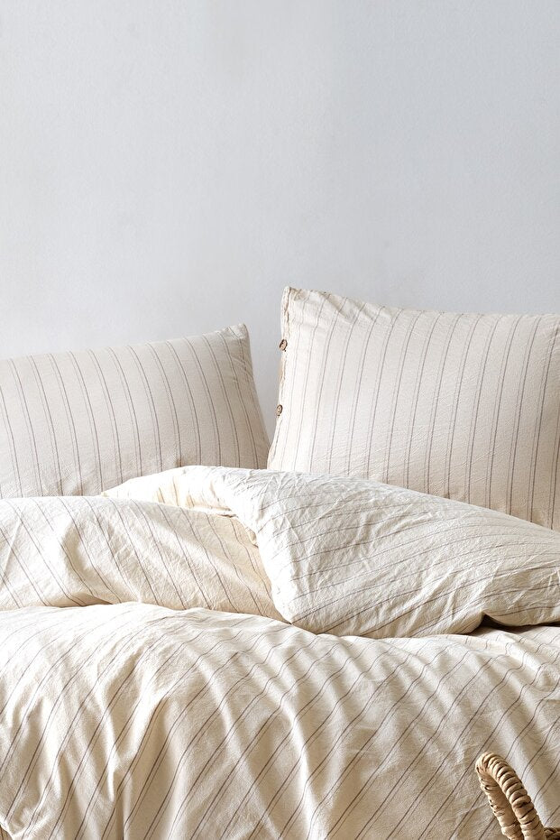 100% Cotton Washed Striped Double Duvet Cover Set - 200x220cm