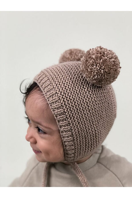 Bonnet en tricot unisexe avec pompon pour bébé - Café au lait