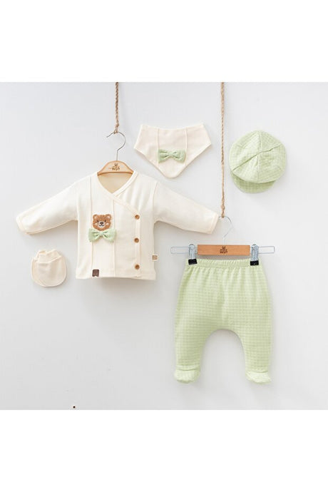 Organic 5-Piece Newborn Baby Layette Set - Bear & Bow Design