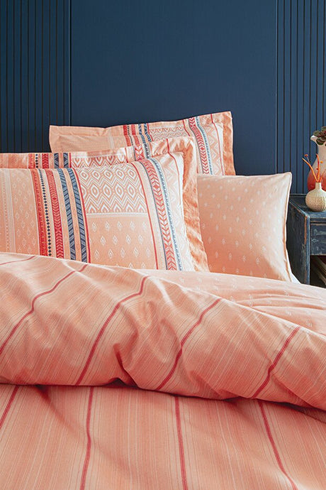 Pamena Ranforce Double Duvet Cover Set - Salmon, 100% Cotton