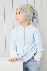Kids' 4-Season Grey Bear Print Soft Cotton Beanie Hat