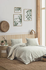 Easy Boho Green Double Washed Yarn Dye Duvet Cover Set