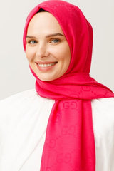 Women's Silky Cotton Jacquard G Pattern Shawl - Fuchsia