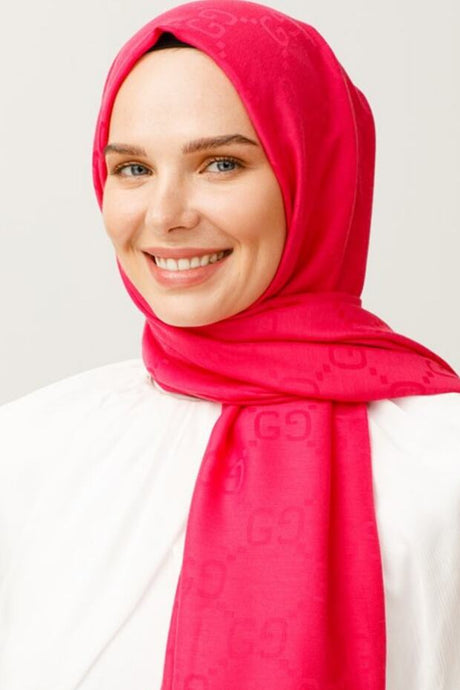 Women's Silky Cotton Jacquard G Pattern Shawl - Fuchsia