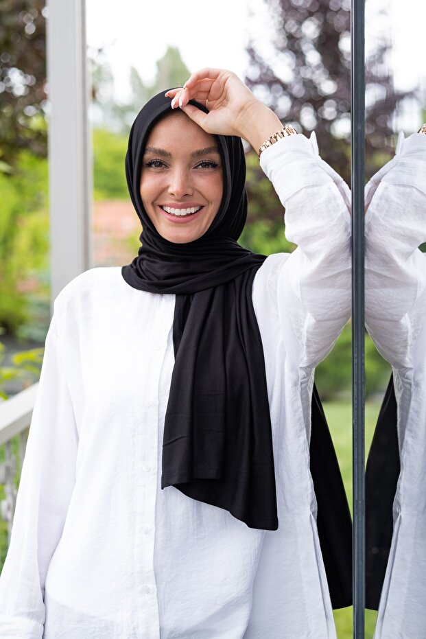 حجاب فيسكوز جاهز - خفيف وعملي، طرحة سوداء