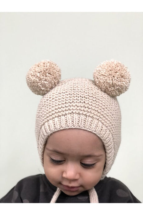 Bonnet tricoté pour bébé unisexe avec pompon 100 % coton