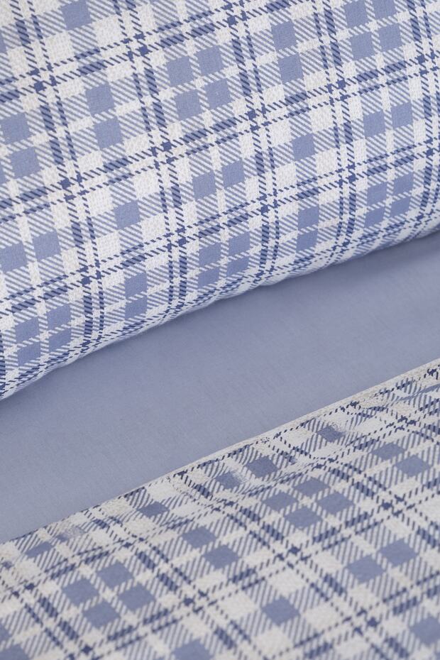 Luan Blue Plaid 100% Cotton Double Duvet Cover Set
