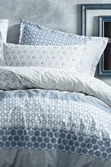 Malin Doppelbett-Bettwäsche-Set – Blaues Geometrisches Muster, 100 % Baumwolle