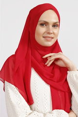 Red Crepe Chiffon Shawl - Lightweight & Elegant