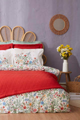 Lalin Double Duvet Set - Green Floral Bedding Collection