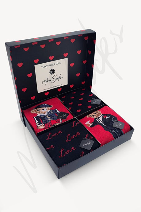 Teddy Bear Valentine's Day Socks Gift Set - 4 Pairs