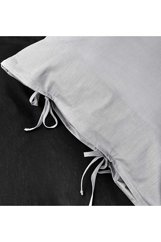 Double Size Reversible Duvet Cover Set - Black/Grey 100% Cotton
