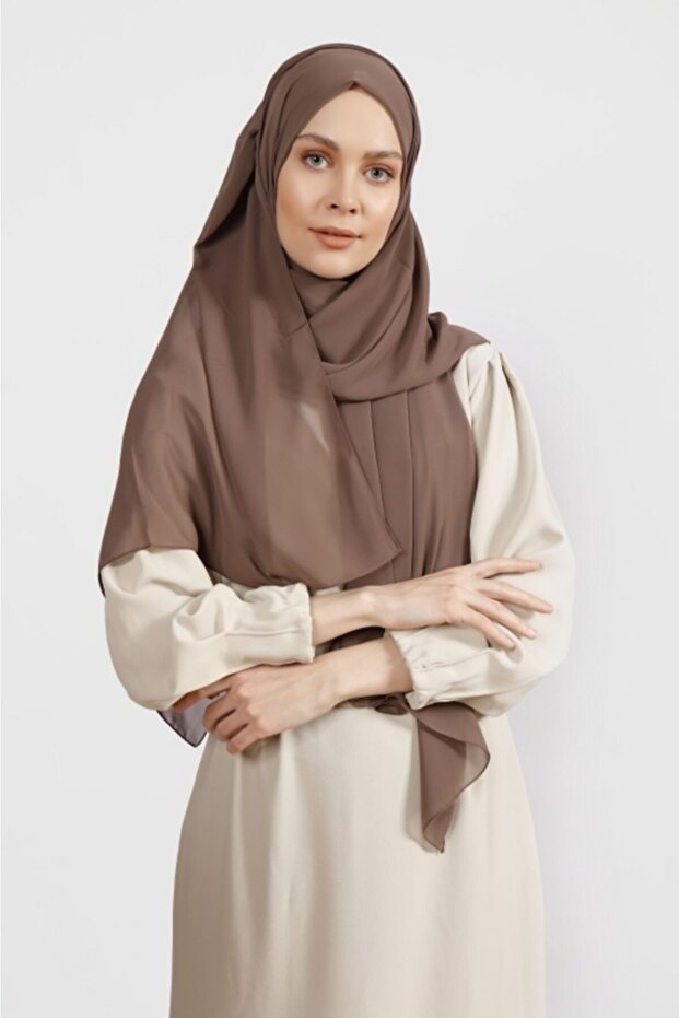 Crepe Chiffon Shawl - Lightweight & Elegant Bitter Mink
