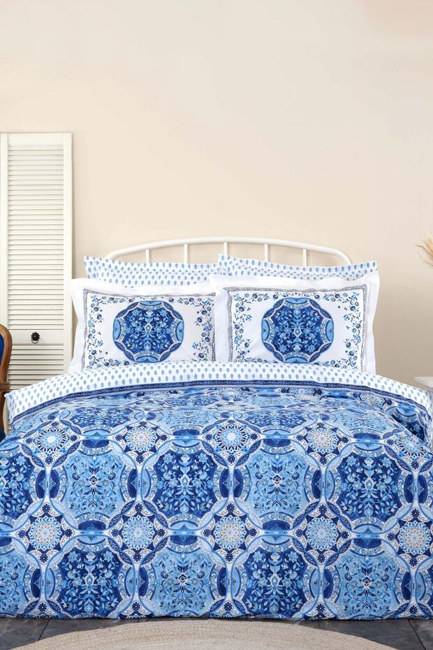 Idella Blue 100% Cotton Double Duvet Cover Set