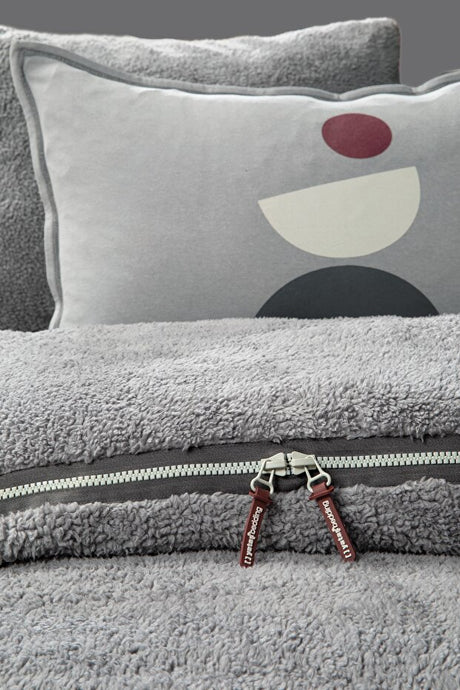 Coverme Quadro Single Sherpa Zippered Duvet Cover Set - Grey